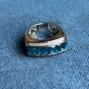 Modern Rhodium and Blue Topaz Gemstone Ring with Clear Accents